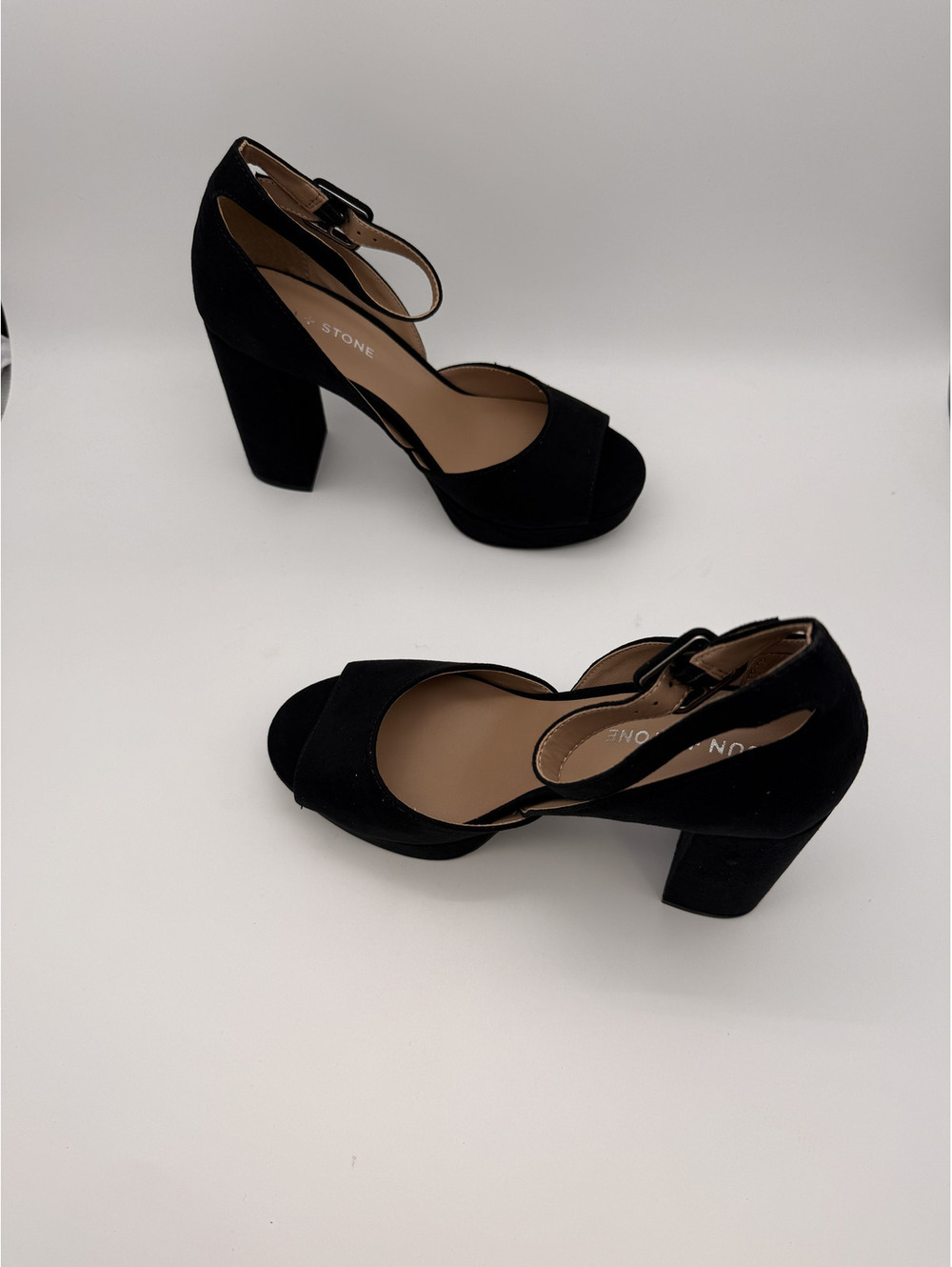 Sun + Stone Black Textile Upper Block Heel Sandals 7.5W